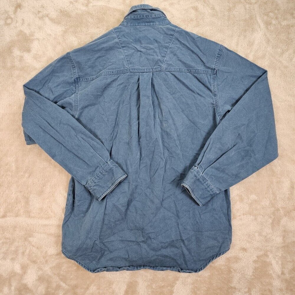 Wrangler Rugged Wear Denim Shirt Men's Size M Blue 100% Cotton Long Sleeve - Picture 2 of 10